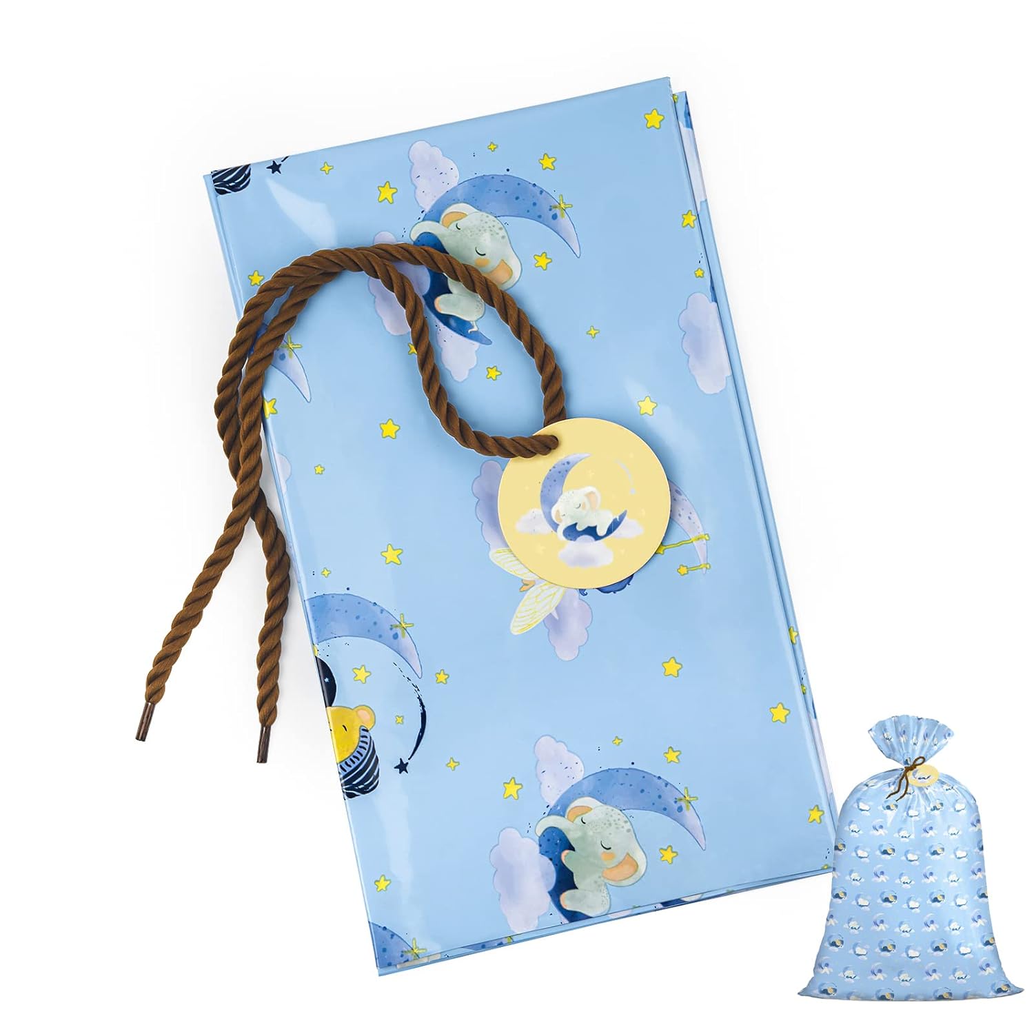 Jumbo Large Plastic Gift Bag, Baby Boy Design Plastic Bag With Tag And Tie For Birthday, Baby Shower - 56" X 36", 1 Pcs - Blue Sleepy Bear
