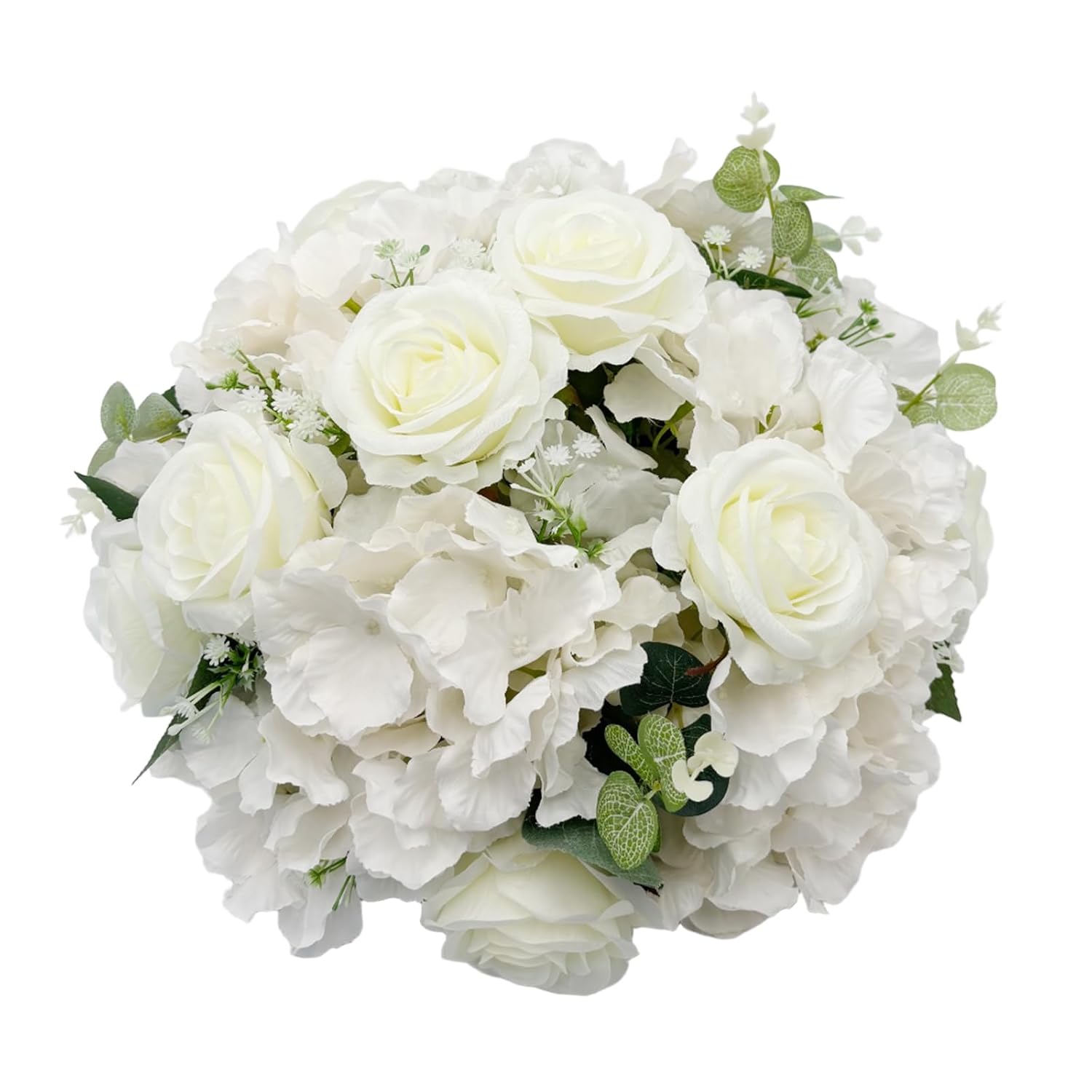 2 Pack Artificial Rose Flower Ball Arrangements - 15.7 Inch White Fake Floral Centerpieces With Base For Wedding, Party Table Decor, Valentine'S Day Home Decor (2, White)