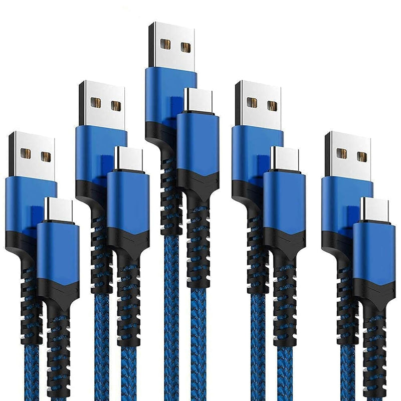 Usb Type C Cable 5Pack (3/3/6/6/10Ft) Nylon Braided Usb C Cable Fast Charger C