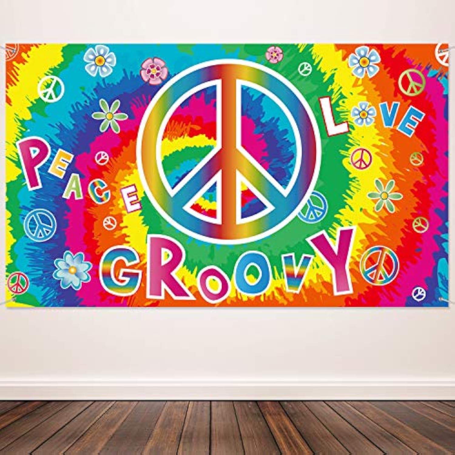 60's Hippie Party Decorations, Groovy Banner & Photo Backdrop, Peace & Love Theme (72.8x43.3 Inch)