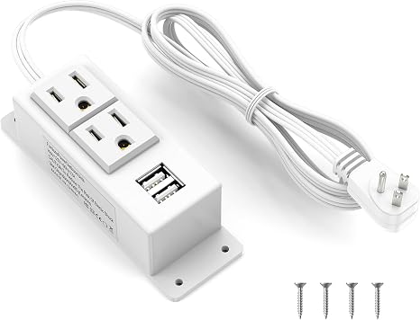 White Power Strip Surge Protector with 2 AC Outlets and 2 USB Ports and 6.56 FT Cord