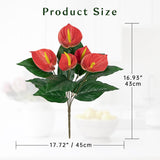 Anthurium Artificial Plants & Flowers, Fake Outdoor Flowers Bush Realistic Faux Tropical Flowers Bulk Silk Floral Stems For Home Garden Patio Table Centerpieces Grave Vase Decor (Red)