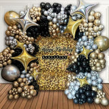 Black & Gold Balloon Arch Kit Metallic Silver Star Foils & 2025 NYE Party Decor