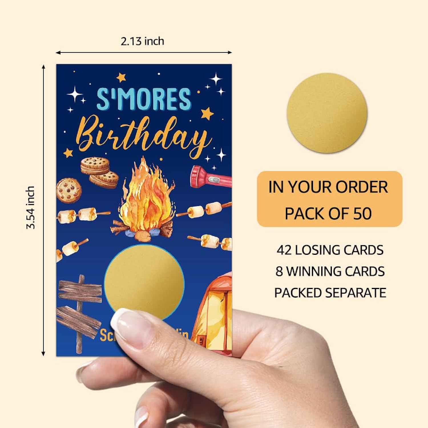 50 Pack S'Mores Birthday Camping Bbq Theme Game Scratch Off Cards, Funny Scratch Cards For Birthday Game, Camping Raffle Tickets For Bonfire Party Lottery Group Games Family Activity