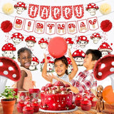 Mushroom Party Decorations, Mushroom Birthday Banner, Mushroom Balloons Garland Hanging Swirls Paper Pom Poms For Mushroom Birthday Decorations