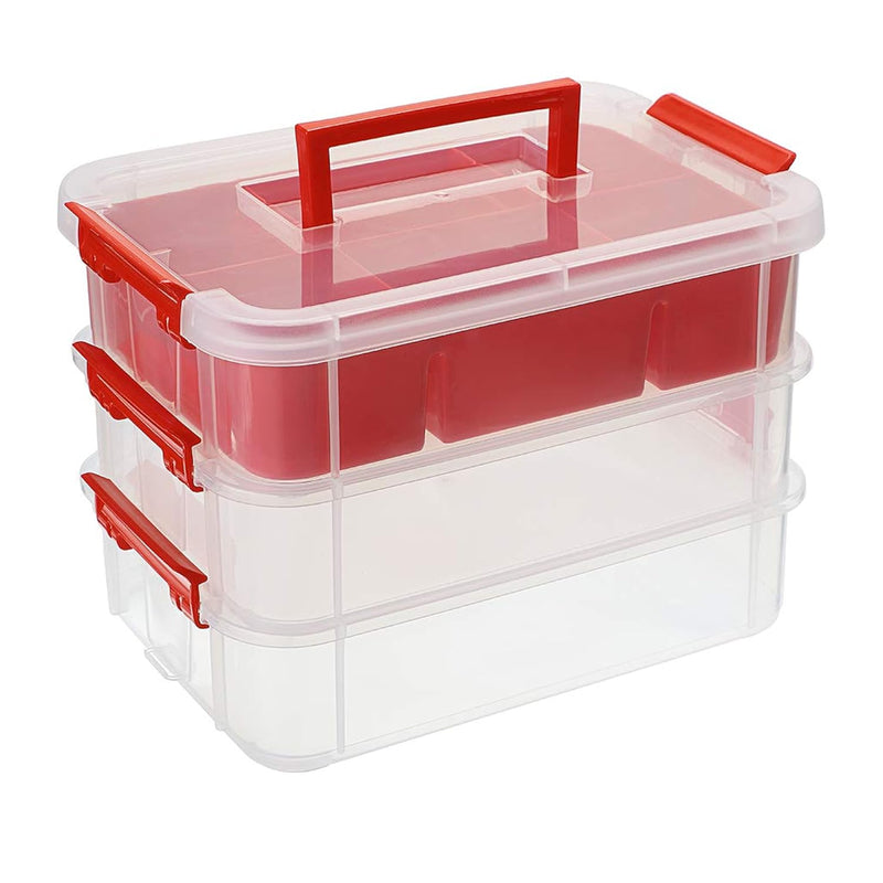 3 Layer Stack & Carry Box, Plastic Multipurpose Portable Storage Conta