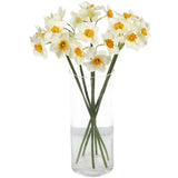 Artificial Daffodil Flowers 15.8 Inches Narcissus Spring Flower Fake Silk Flower Arrangement For Home Wedding Decor (White, 12)