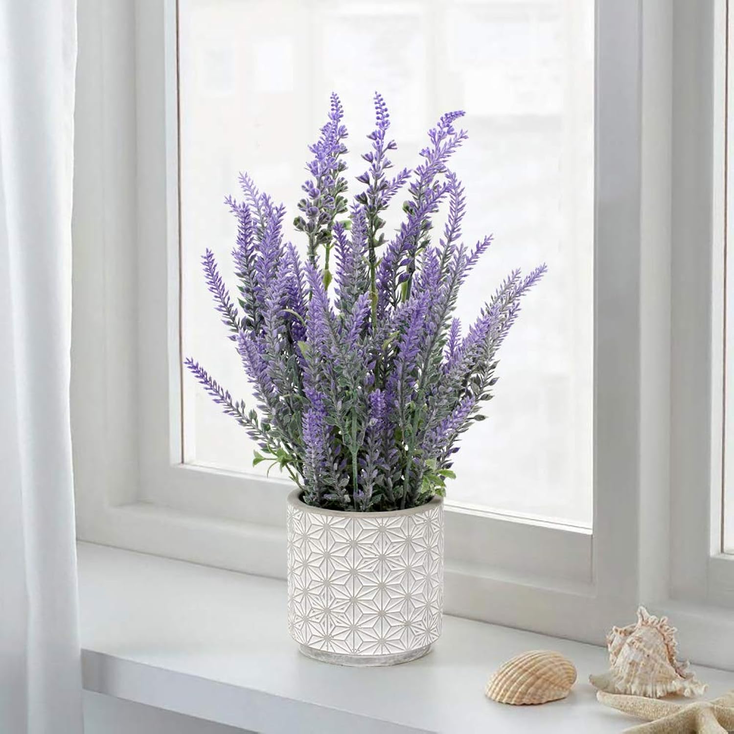 Lavender Flowers Artificial Decor In Cement Pot - Faux Plants For Rustic Home, Bathroom, Table Centerpieces, Wedding Decor - Purple Potted Lavender Flower