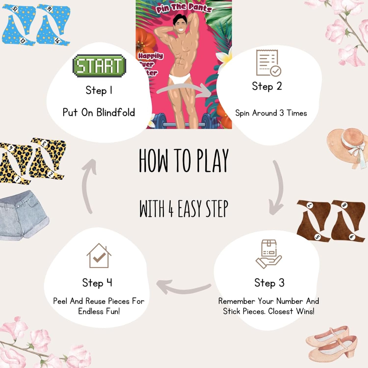Pin The Pants Party Game, Funny Pin The Tail Game, 12 Reusable Pieces, Blindfold Included, Large Board Easy To Travel With And Hang For Adults
