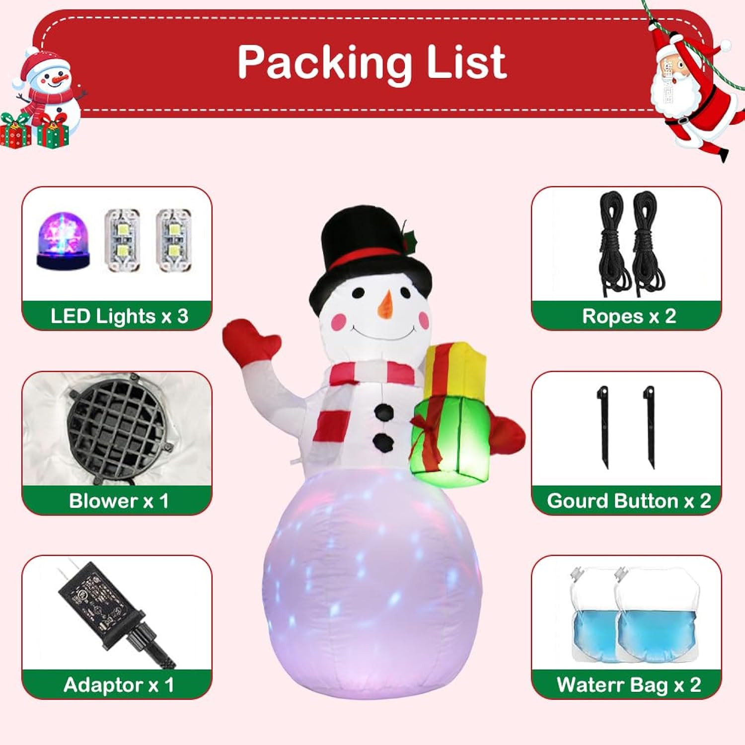 5 Ft Tall Christmas Inflatable Snowman With Gift Box, With Upgrade Rotating Build-In Colorful Led Lights Christmas Blow