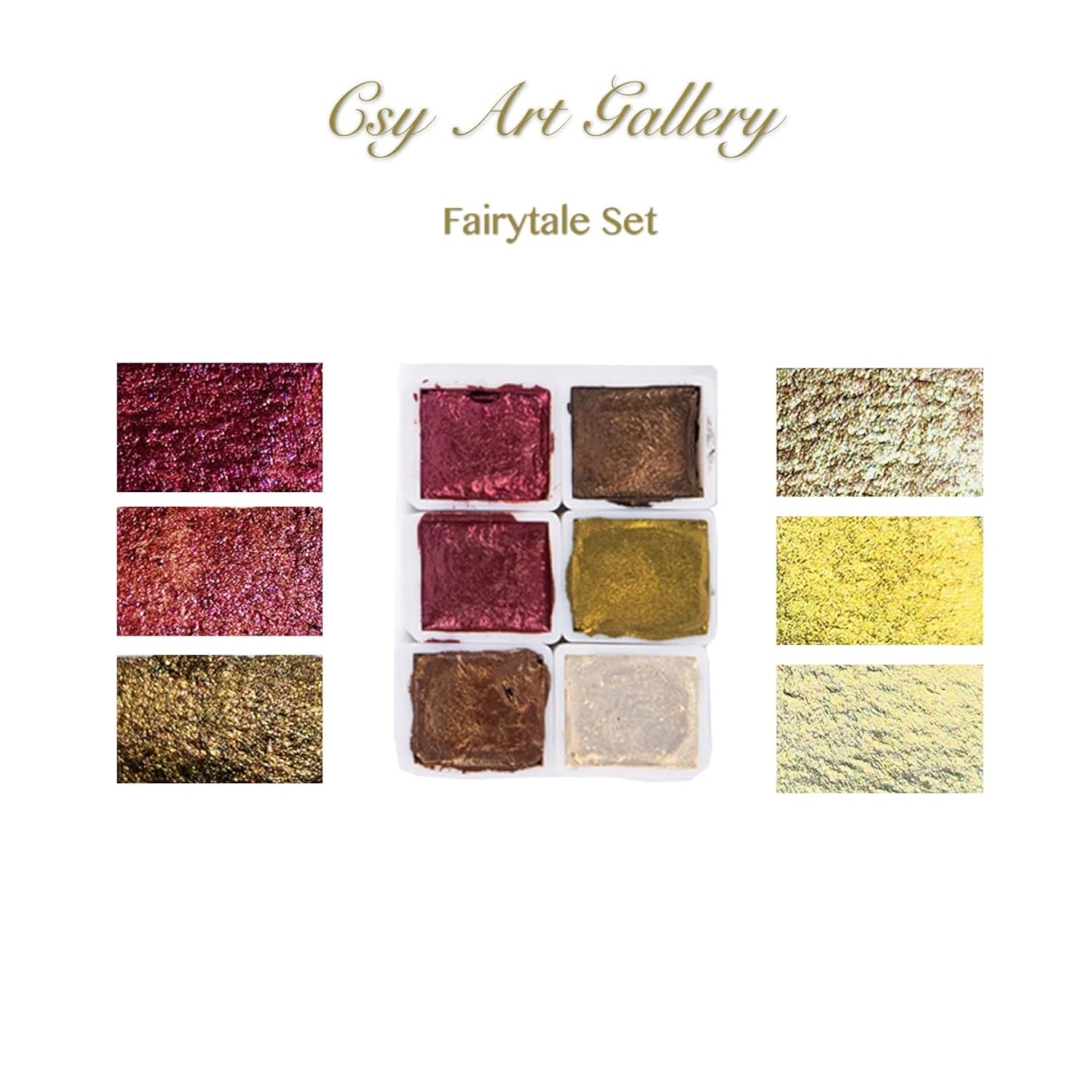 Handmade Artist Watercolour Paints-Metallic Glitter - Retro Portable Metal Case-Pearlescent Sparkle Professional Soild Water Colour (Fairytale)