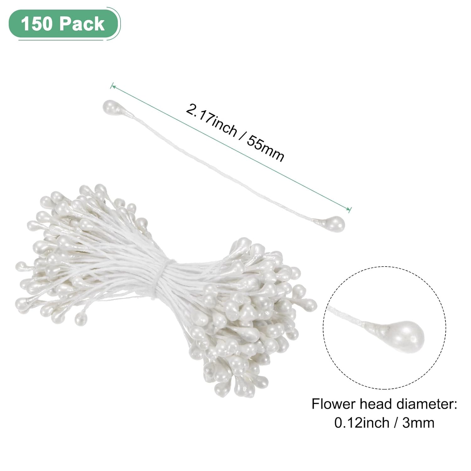 150-Pack Artificial Flower Stamen Kit, 3Mm Mini Double Heads Flower Stamens Pistil, Stamens For Flower Making/Craft Diy Wreaths/Wedding Floral Arrangements [White]