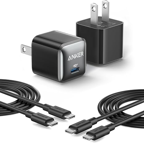 2 Pack 20W USB C Fast Wall Charger with USB C Cables for iPhone Samsung Pixel iPad