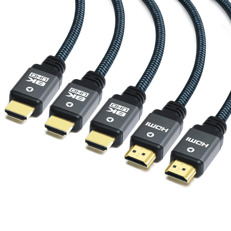 8K Hdmi Cable 6Ft (5 Pack) High Speed 48Gbps Nylon Braided Hdmi 2.1 Cord, Supp