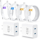 2 Pack 45W Dual Port USB C Fast Charger with 3 6 10FT USB C Cables for iPhone Samsung