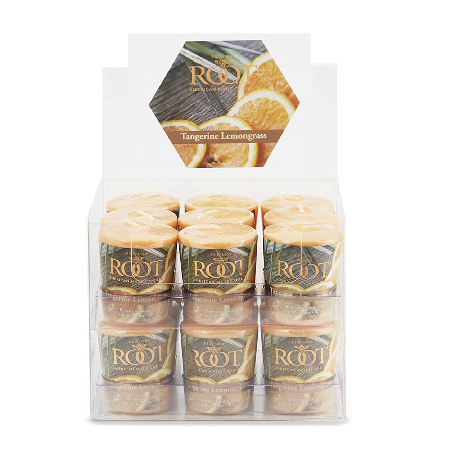 Root Candles Scented Votive Candles 20-Hour Beeswax Blend Premium Handcrafted Bulk Candle Pack, 18-Count Votives, Tangerine Lemongrass