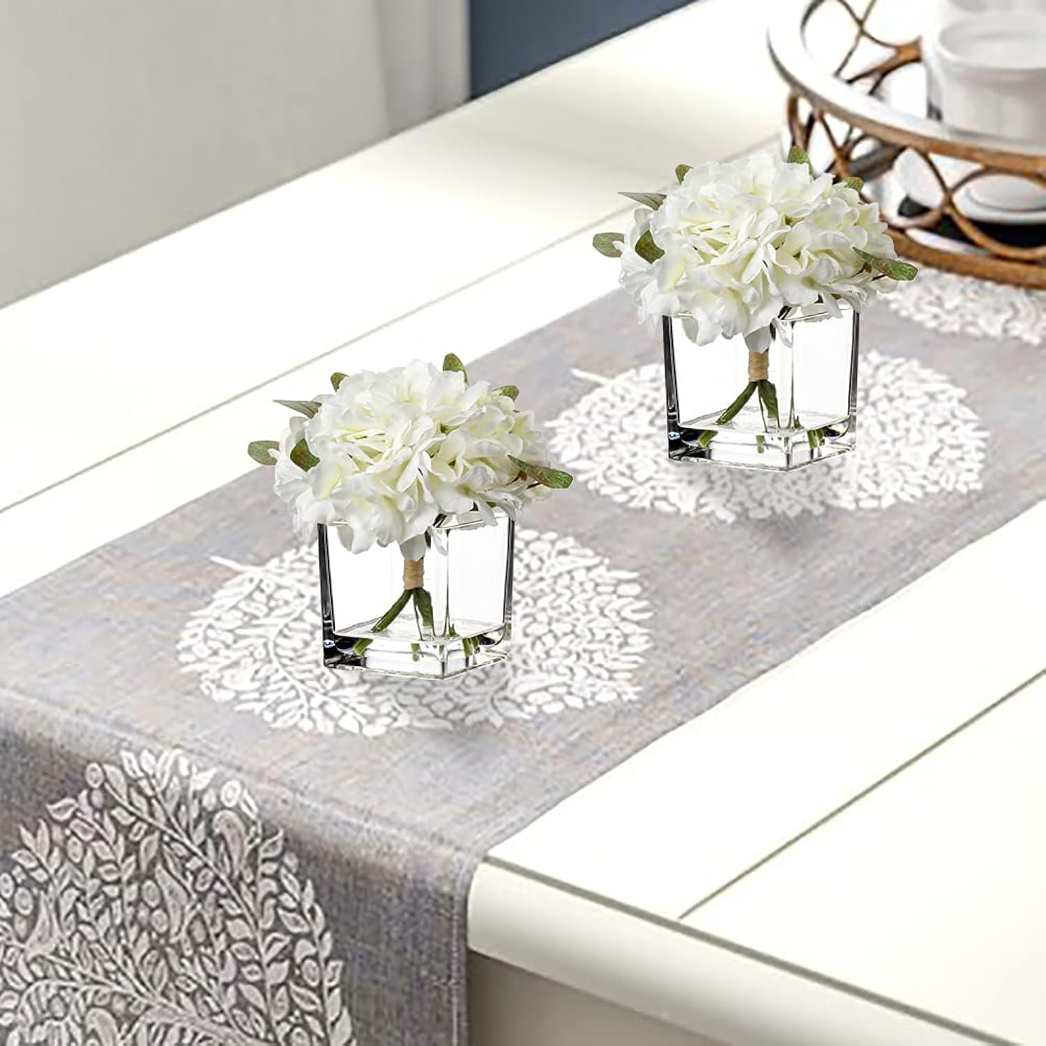 Fake Flowers With Vase Hydrangea Artificial Flowers In Vase Peony Faux Flowers In Vase Rose Silk Flowers Peonies Floral Arrangements Artificial With Vase For Home Bathroom Office Table Shelf Decor
