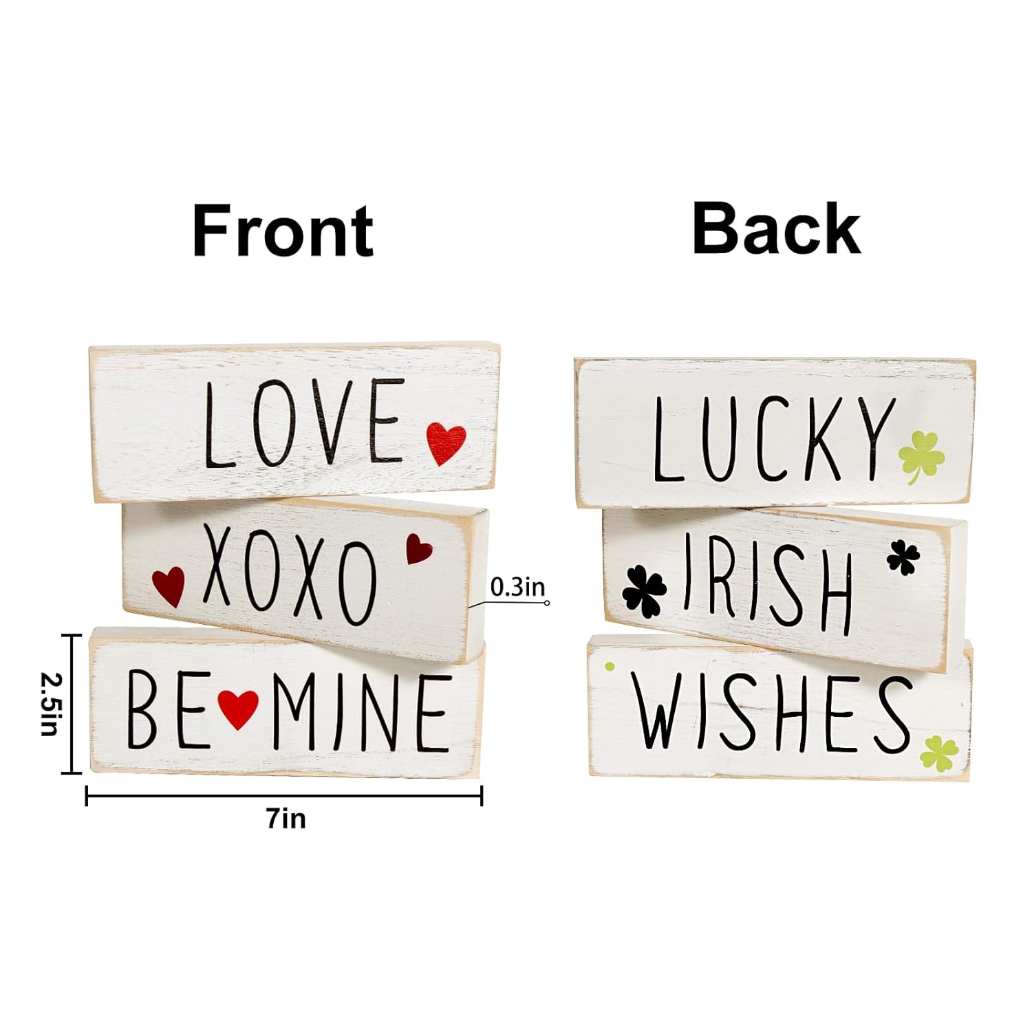 Valentines Day Decor, 3Pcs White Wooden Block Set Be Mine Xoxo Love Valentines Sign, Valentines Tiered Tray Decor For Table Kitchen Farmhouse Valentine Shamrock Faux Bundle Decor
