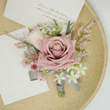 Wrist Corsage And Boutonniere Set Artificial Rose Flowers Accessories For Groom Bride Groomsmen Bridesmaids Wedding Party Prom Suit - Pink B 2 Pieces