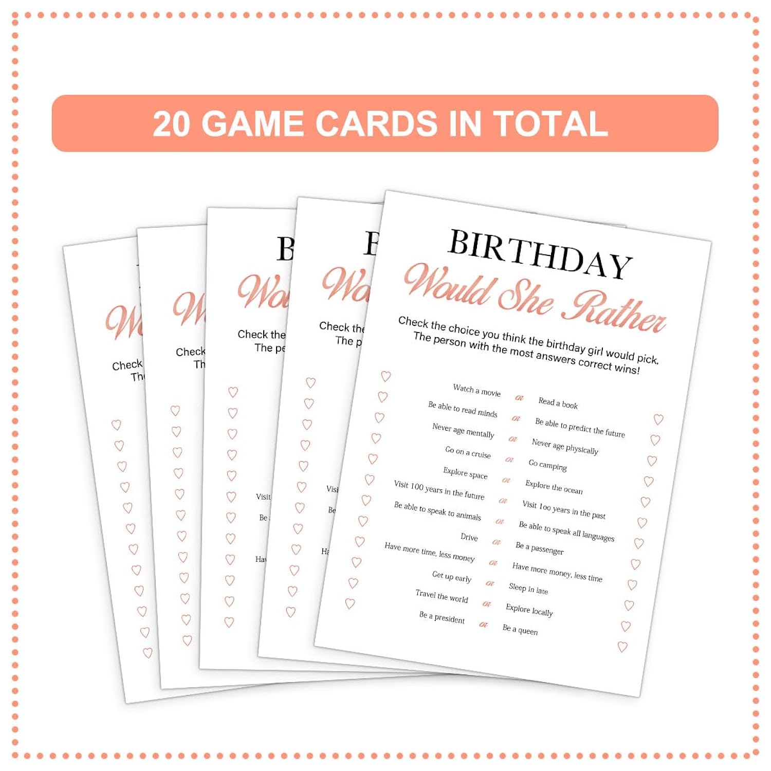 Birthday Party Decoration- Who Knows The Birthday Girl Best-Set Of 2 Birthday Supplies For 20 Guests,Birthday Cards Set -20 Cards,Sweet Party Supplies