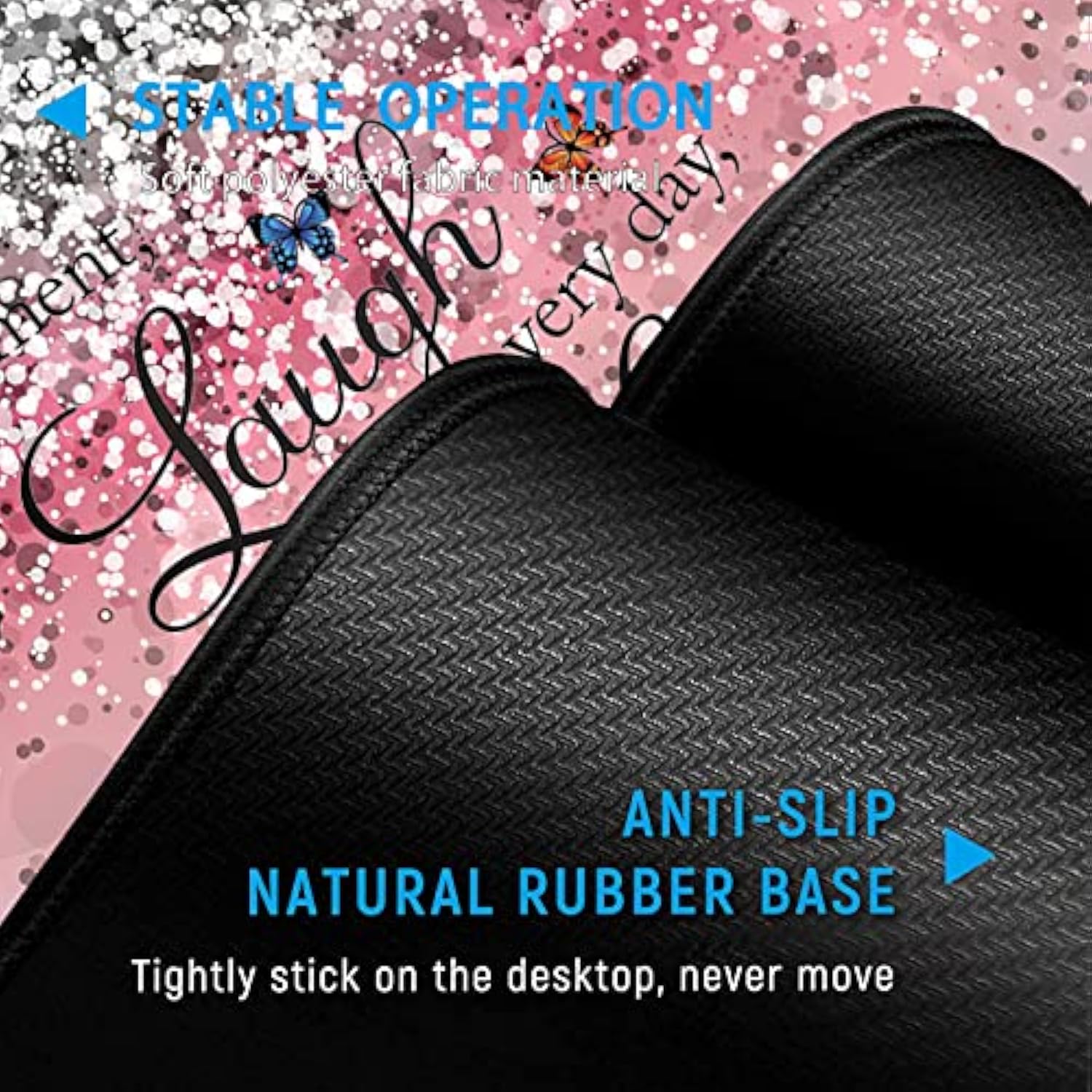 Pink Gaming Mouse Pad,Large Mouse Pad With Stitched Edge,Non-Slip Base Office Desk Pad Ergonomic Keyboard Wrist Rest Set,Waterproof Writing Pad, Quotes And Butterfly Pattern Extended Xxl Desk Mat