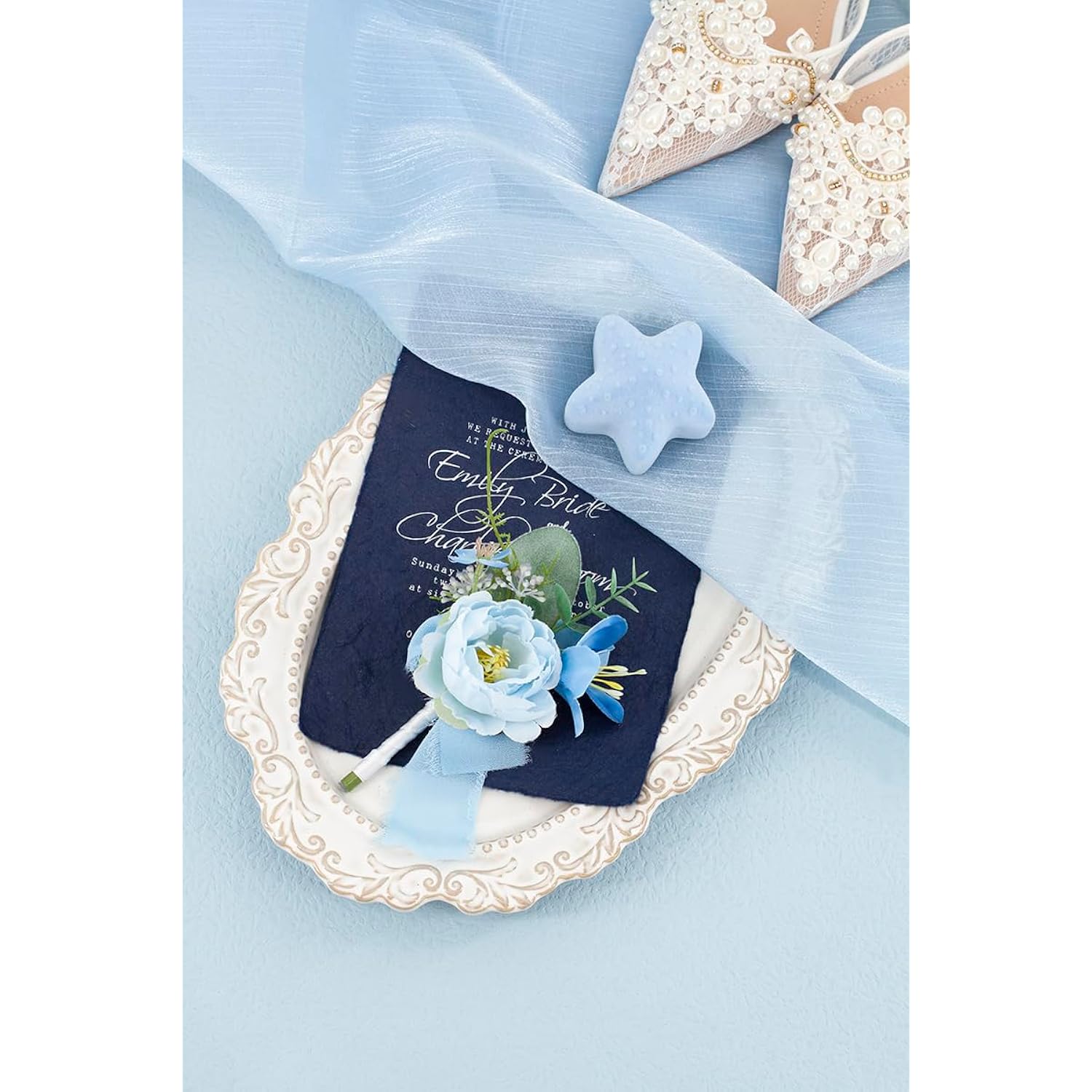 Light Blue Peony Corsage And Boutonniere Set, Prom Artificial Flower Wrist Corsage Bracelets, Homecoming Corsage Wristlet, Boutonniere For Men Wedding Flowers Accessories Prom Suit Decorations