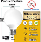 Globe Smart Light Bulbs 6 Pack E26 Bluetooth Mesh Vanity Bulbs RGB Color Changing 600LM App Controlled