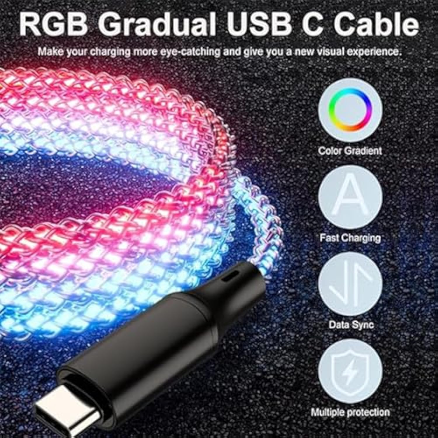 2 Packs Light Up Usb C To Type C Led Rgb Usb C Charging Cable,Fast Charging Cord For Iphone 15 Pro Max Plus, Ipad Mini Pro Air, Macbook And Galaxy Note Pixel Etc(66W 3.3Ft)