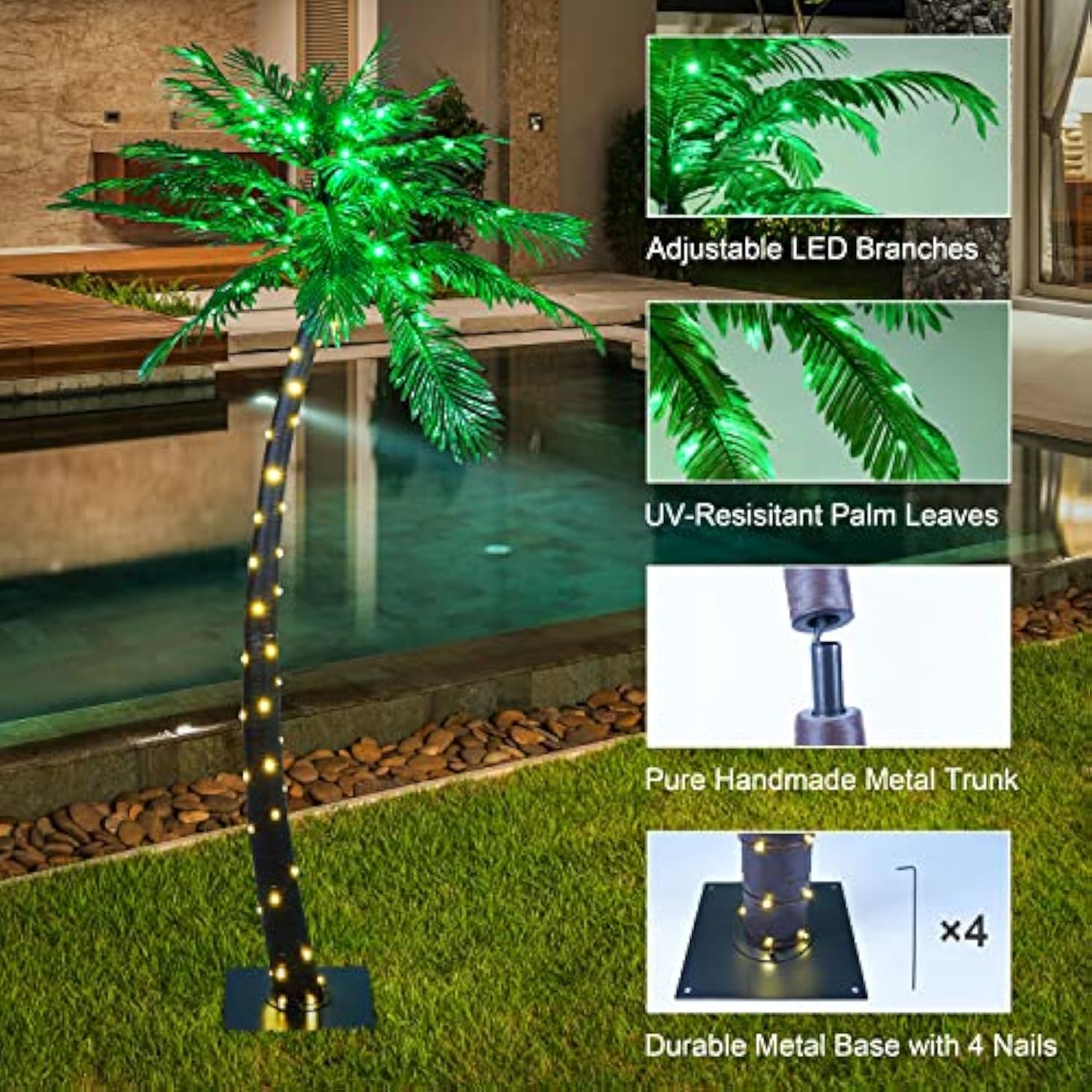 Lighted Palm Tree 7Ft 96 Green/56 White Led Artificial Palm Tree Lights For Decoration Outdoor And Indoors Tiki Bar Christmas Patio Pool