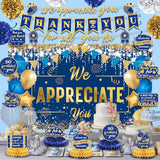 We Appreciate You Decorations Blue Gold Thank You for All You Do Banner Honeycomb Centerpieces Hanging Swirls Employee Staff Appreciation Gift Pastor Teacher Doctor Retirement Appreciation Party Decor