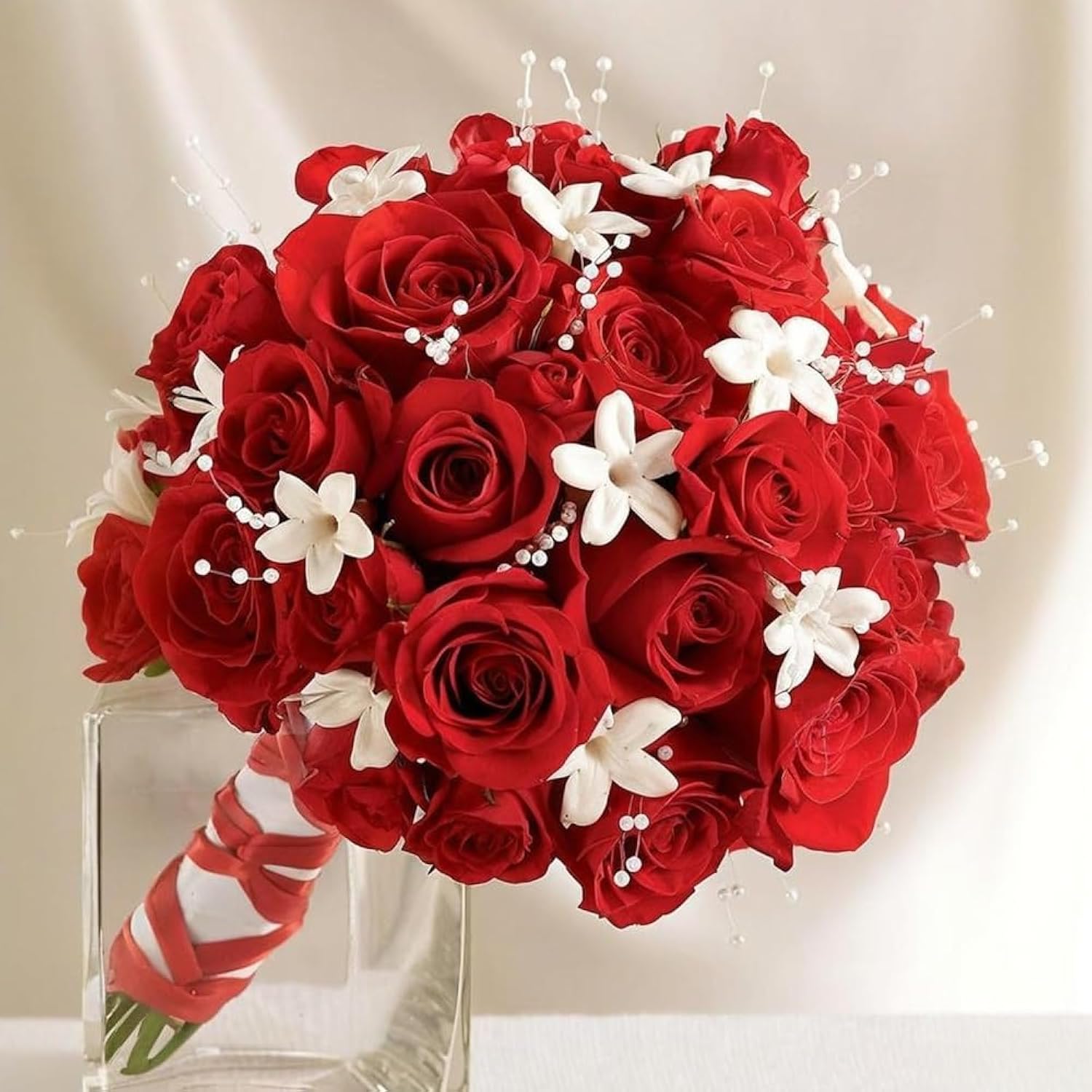 12Pcs Artificial Roses Single Stem Fake Silk Flower Arrangement Bridal Bouquet Real Touch For Home Party Wedding Decoration Without Vase (Red)