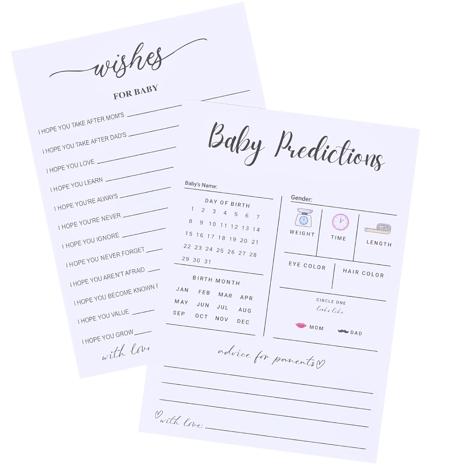50 Count Baby Shower Game Cards - Gender Reveal Prediction & Advice Cards For New Parents | Fun Party Activity With Wishes For Mommy & Daddy | Boy Or Girl Guess | Modern Minimalist Design