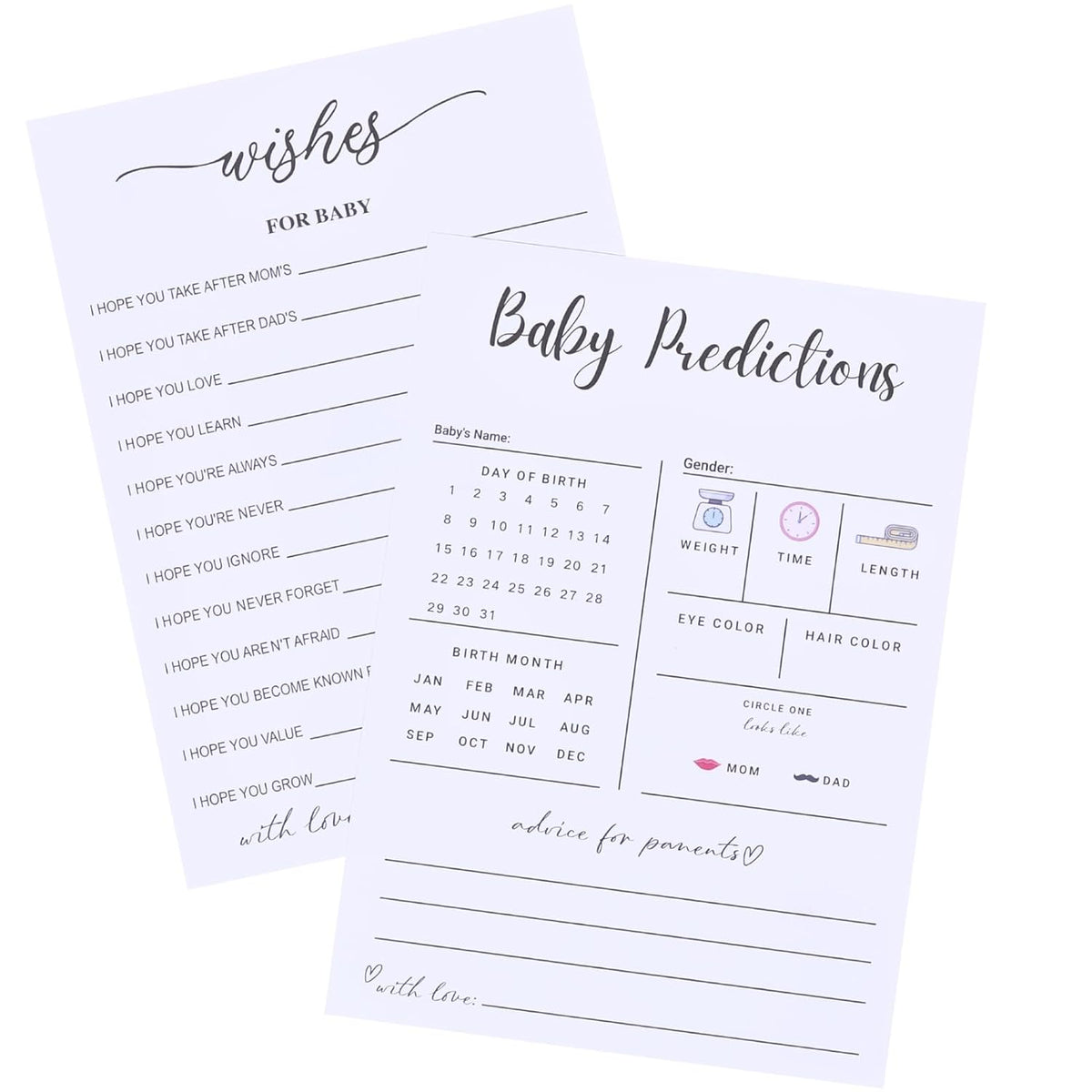 50 Count Baby Shower Game Cards - Gender Reveal Prediction & Advice Cards For New Parents | Fun Party Activity With Wishes For Mommy & Daddy | Boy Or Girl Guess | Modern Minimalist Design