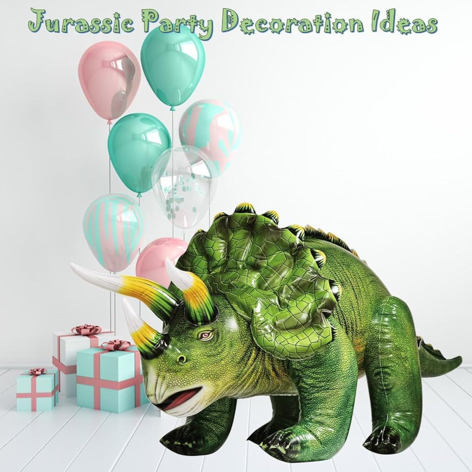 Triceratops Inflatable 43" Lx20 H, Ages 3+ Dinosaur Toy – Party Decoration, Pool Play, Yard Display, Jurassic Themed Photo Prop, Vbs, Forest Green, 1 Pc