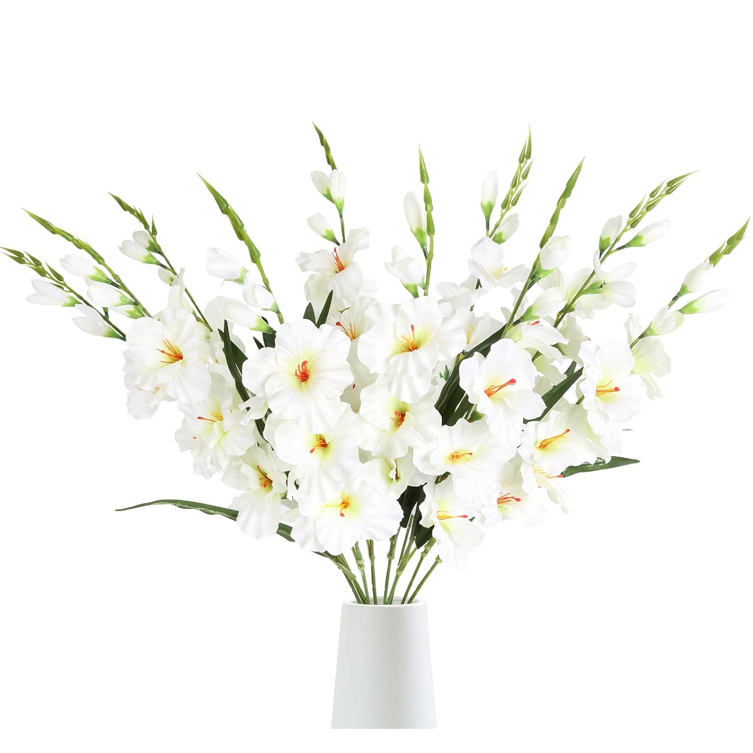 White Gladiolus Artificial Flowers 10 Pcs 30.3 In Gladiolus Flowers Silk Flowers Long Stem Flowers For Home Wedding Office Decoration(White)