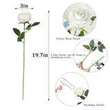 Artificial Roses 50 Pcs Velvet Silk Rose Real Touch Long Stem Fake Flowers Bulk For Flower Arrangement Wedding Centerpieces Home Party Decor (White)