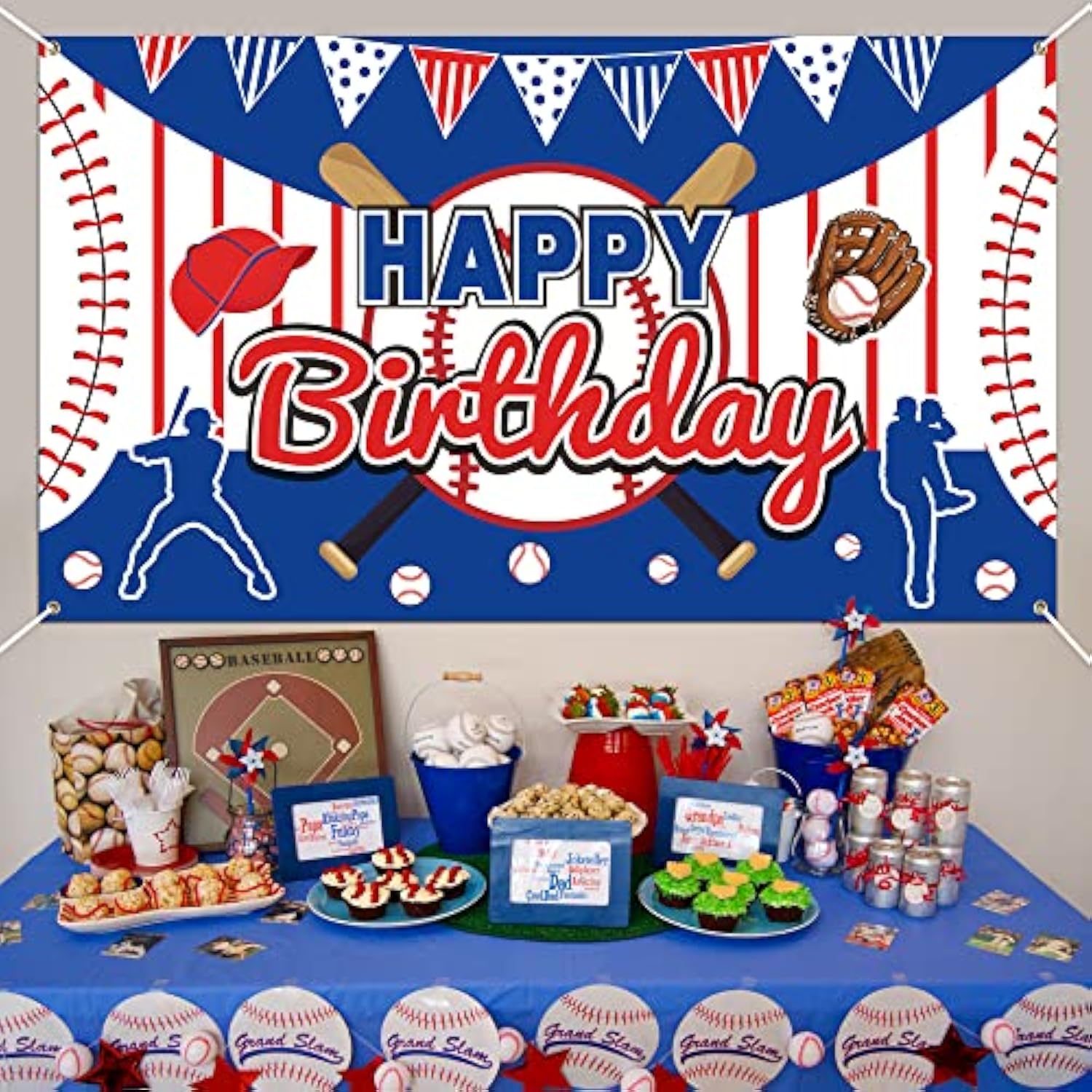 Baseball Happy Birthday Backdrop Banner Baseball Sports Themed Party Supplies Backdrop Large Baseball Birthday Party Decorations Wall Hanging Photo Booth Decor For Kids Boys Teenager, 75 X 45 Inch