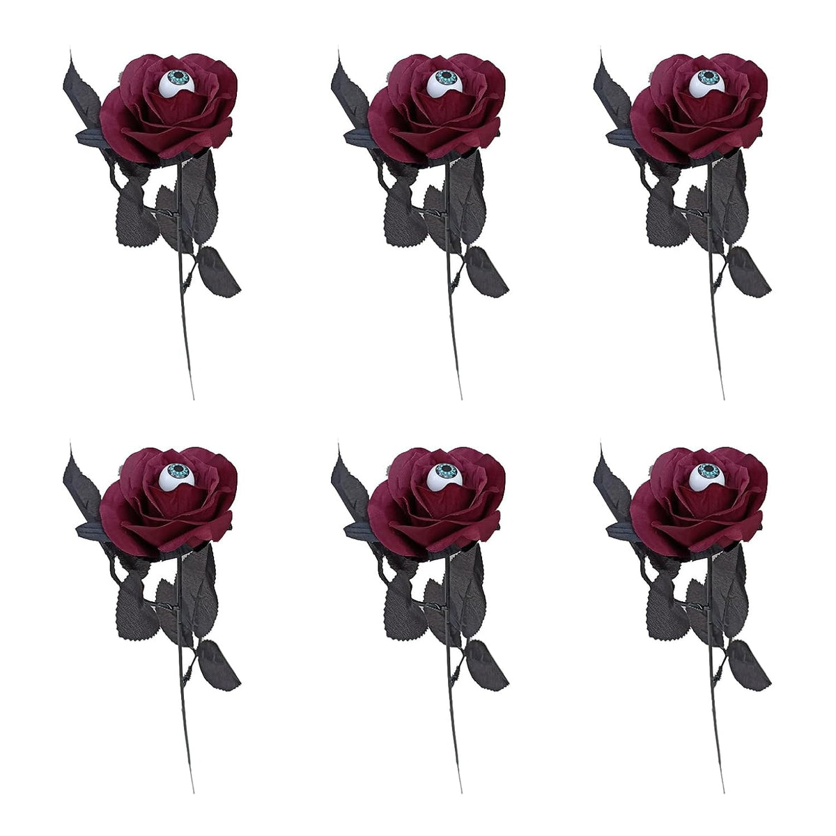 6 Pieces Halloween Faux Rose With Eyeballs Artificial Flowers Roses With Eyeball Halloween Simulation Flower Fake Rose Flowers Artificial Rose Bouquet For Halloween Cosplay Party, Red