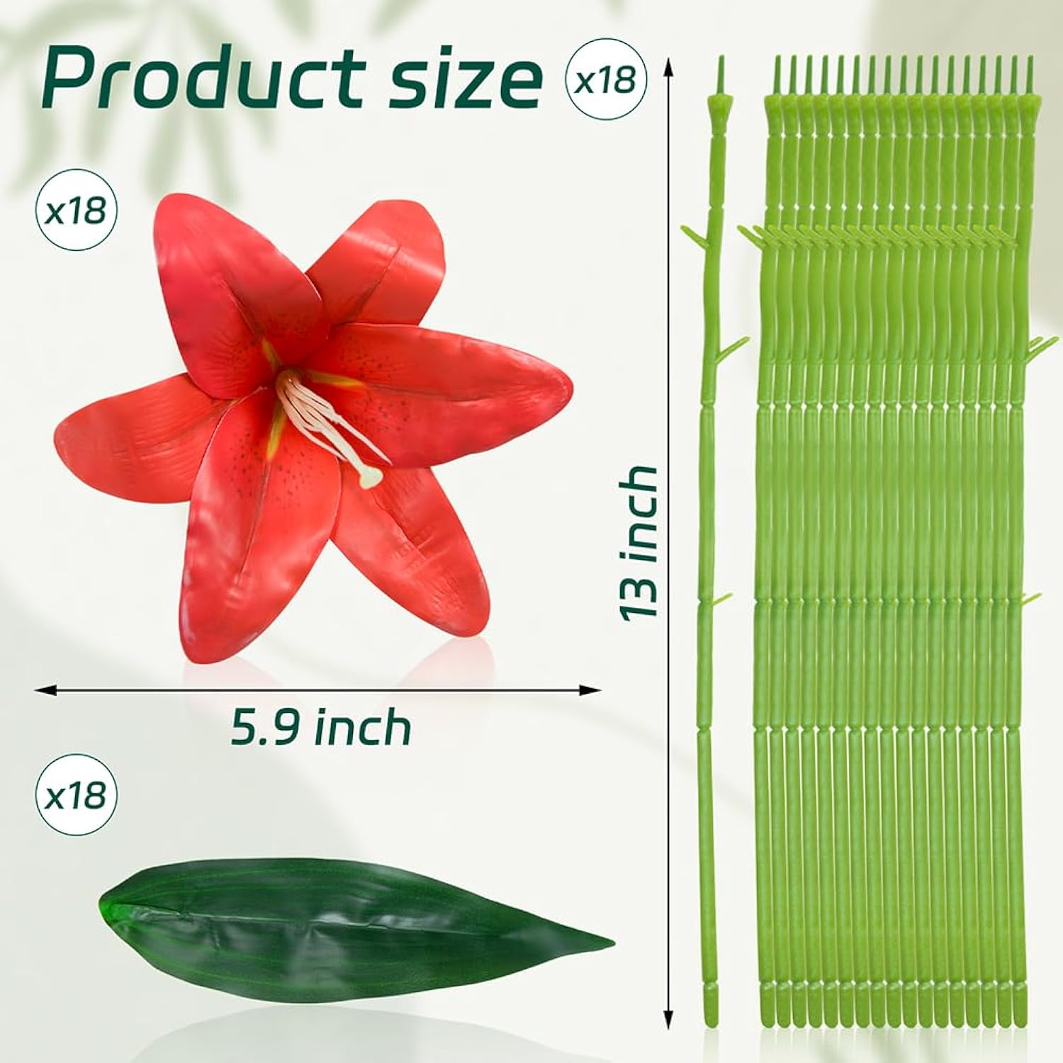 18 Pcs Faux Lily Heads 5.9 Inch Tiger Lily Artificial Flower Fake Lilies Flower Heads With 13 Inch Long Stem And Green Leaves For Wedding Bouquets Home Party Easter Decoration,(Red)