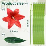 18 Pcs Faux Lily Heads 5.9 Inch Tiger Lily Artificial Flower Fake Lilies Flower Heads With 13 Inch Long Stem And Green Leaves For Wedding Bouquets Home Party Easter Decoration,(Red)