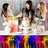 3 Pack Rainbow Foil Fringe Table Skirts Metallic Tinsel Streamers Garland Banner Backdrop For Table Decor, Parade Float, Birthday, Wedding, Halloween, Christmas Party Decorations(29X108 In)
