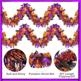39FT Halloween Tinsel Garland with Pumpkin Ghost Bat Glitter Twist, 6PCS Party Decor