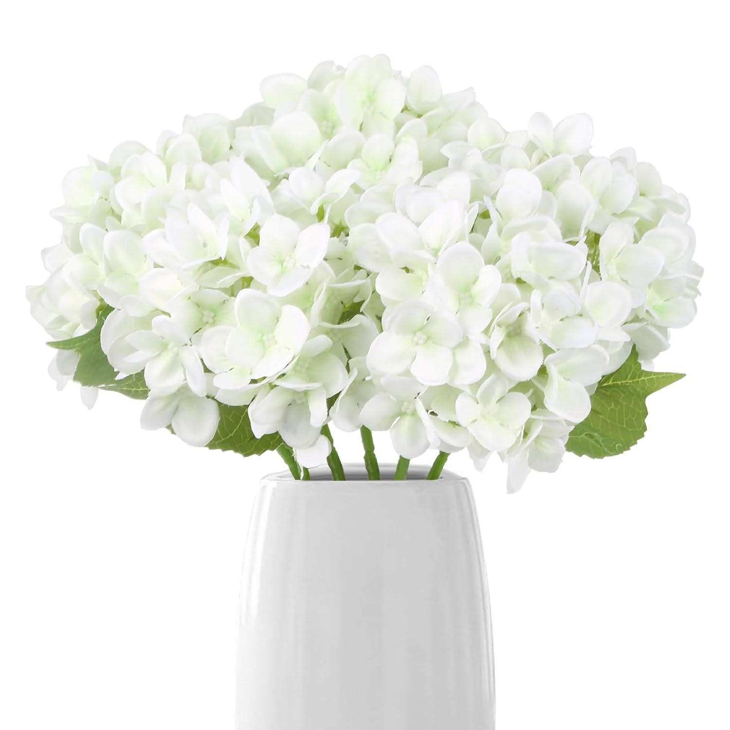 White Hydrangea Artificial Flowers 5Pcs Fake Silk Hydrangeas Faux Flowers With Stems For Vase Table Centerpiece Home Wedding Party Garden Decoration(White)
