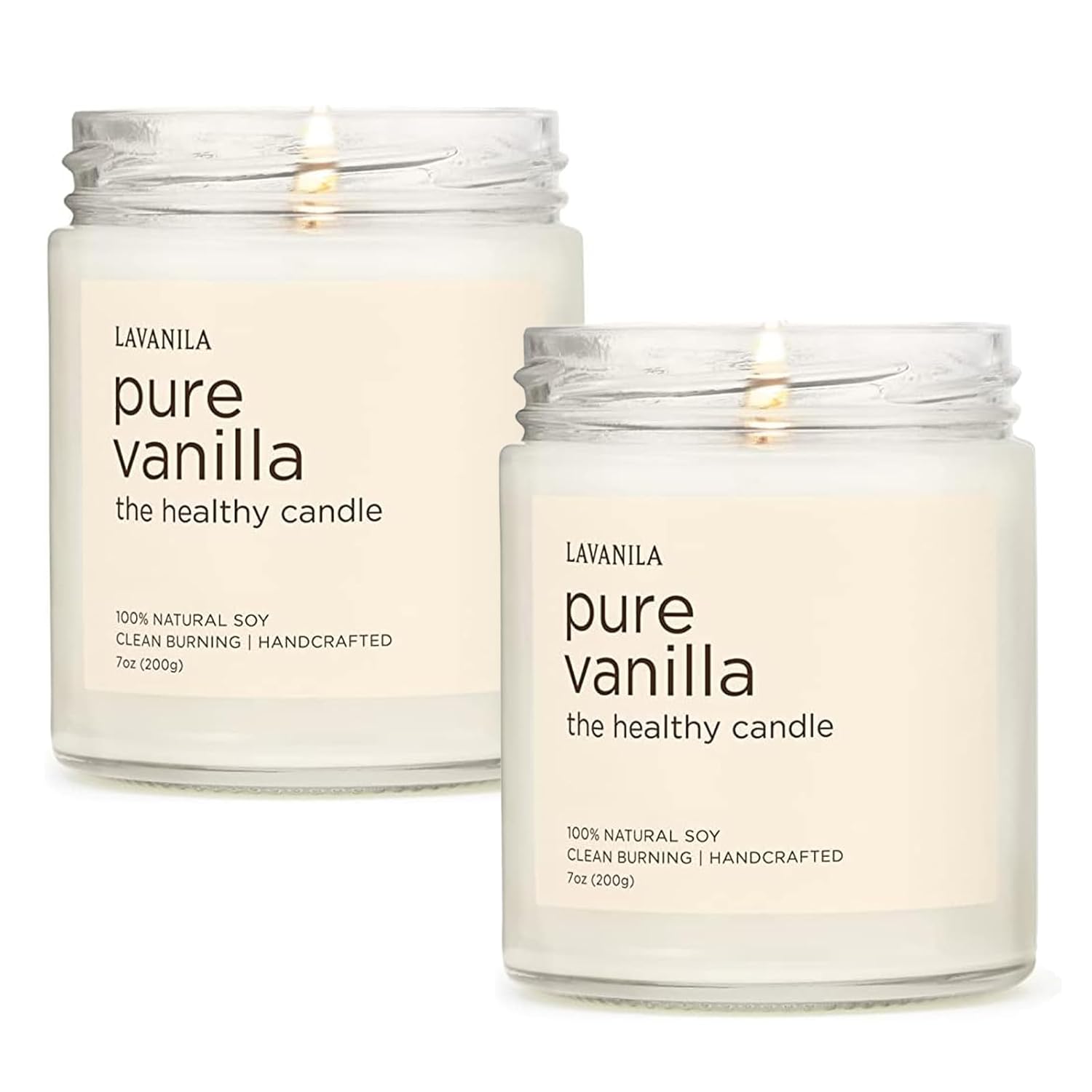 Lavanila Pure Vanilla Scented Natural Soy Candle (2-Pack) - Handcrafted, Clean Burning 50 Hour Burn Time, 7 oz Each