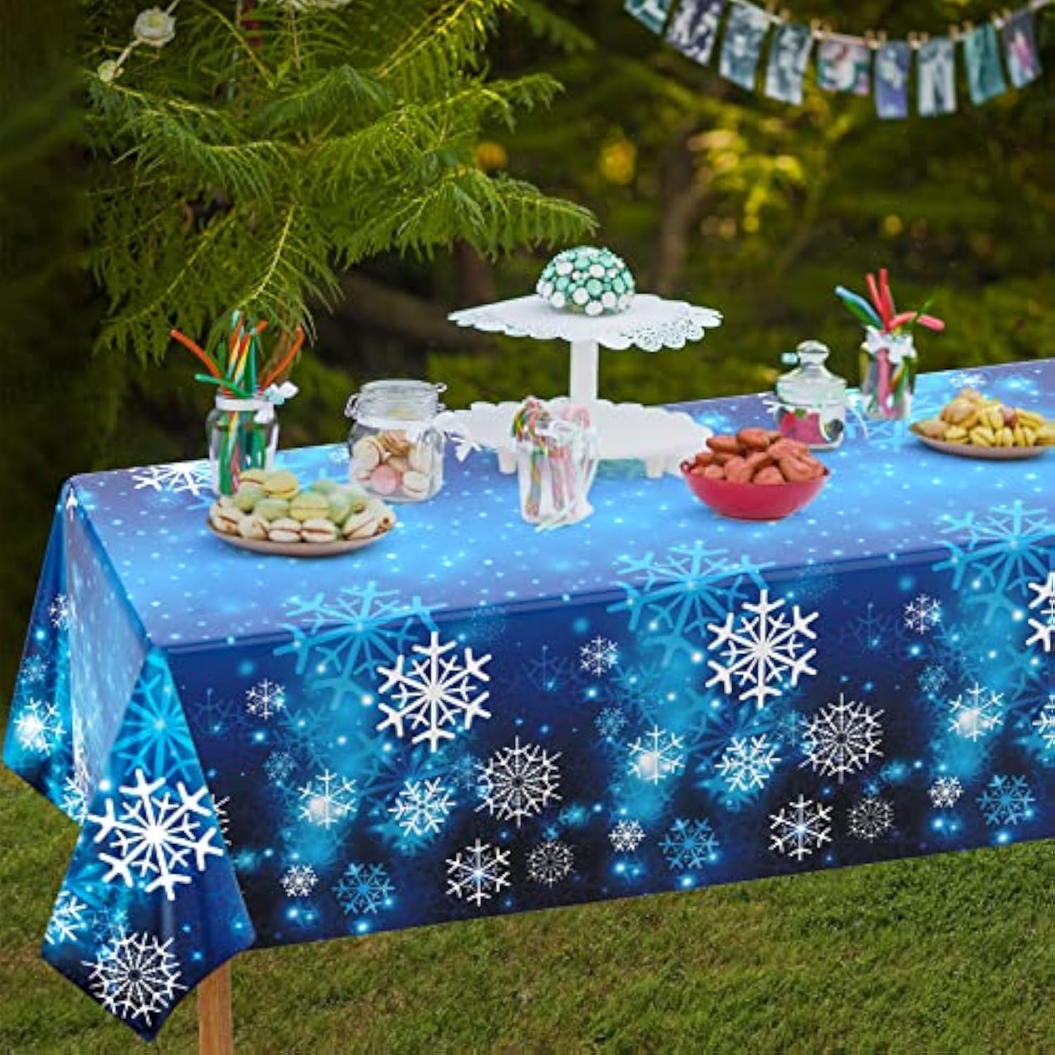 3pcs Blue Snowflake Christmas Tablecloths Winter Party Decor