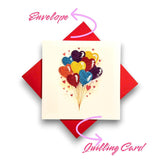 Quilling Love Greeting Card Handmade Heart Balloon Design For Anniversary Birthday Valentine Special Celebration Romantic Message Gift For Her Or Him