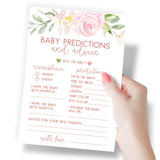 Baby Predictions & Advice Cards For New Parents – Baby Shower Game, Wishes For Mommy & Daddy, Floral Design For Baby Girl, 50 Cards
