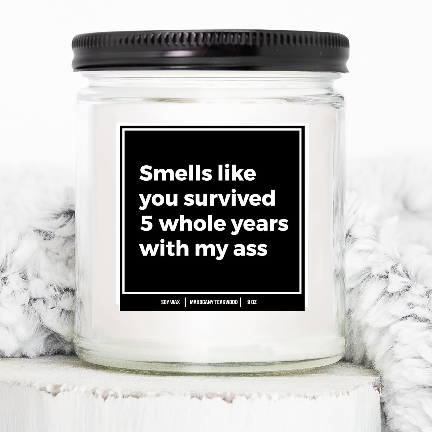 You Nique Designs 5 Year Marriage Anniversary Candle 9Oz, 5 Year Anniversary Ideas For Her, Him, Men, Women, 5Th Gifts For Husband, Wife, 5 Year Wedding (Mahogany Teakwood)