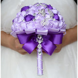 7.1" Handmade Satin Rose Bridal Bouquet Toss Round Wedding Bouquet Throw Toss Artificial Flower Bunch Light Purple + Purple