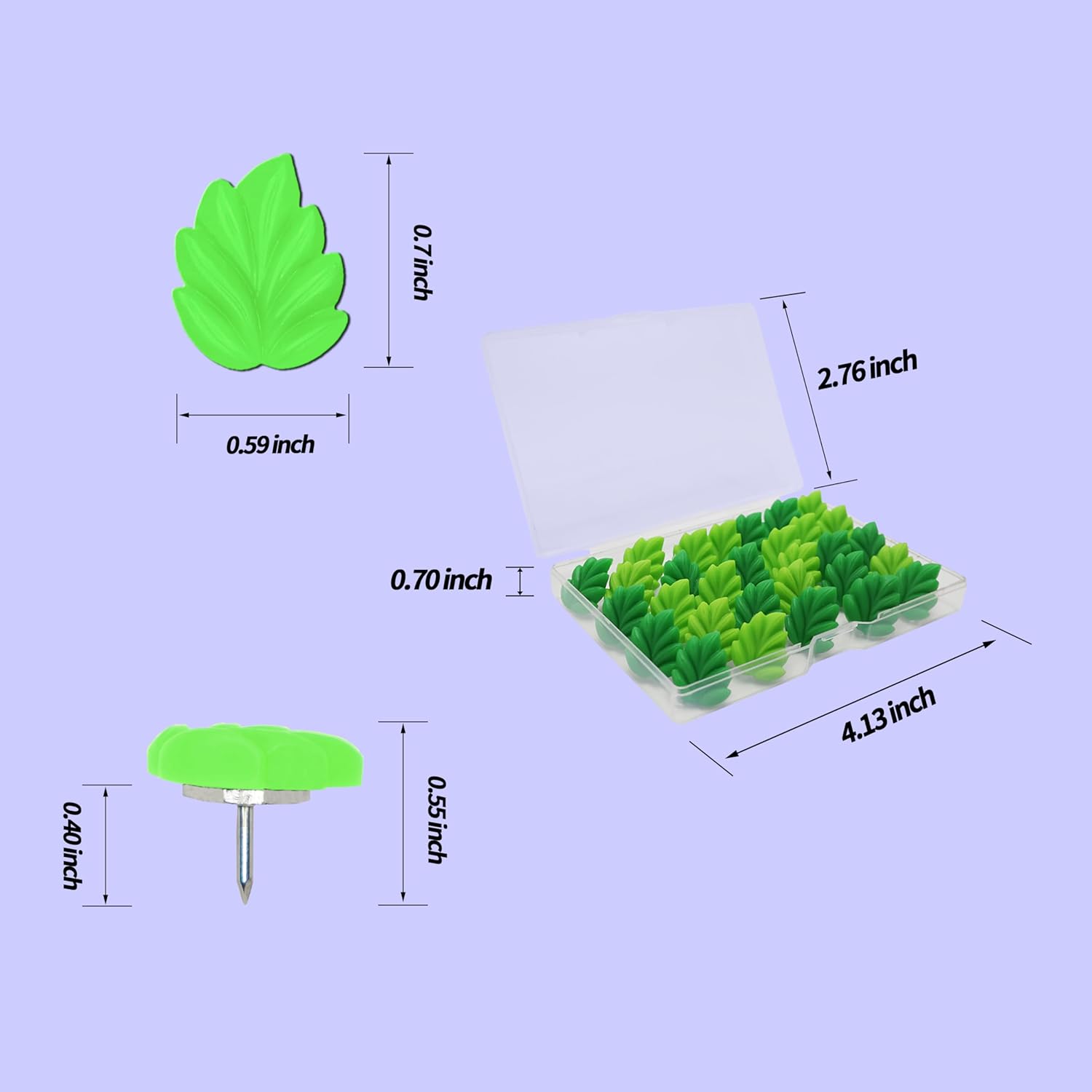 30 Pcs Leaf Push Pins Decorative Thumb Tacks In Green Cute Office Decor For Cork Board Bulletin Board, Photos Wall Maps And Other Offices Schools Supplies Christmas Decoration